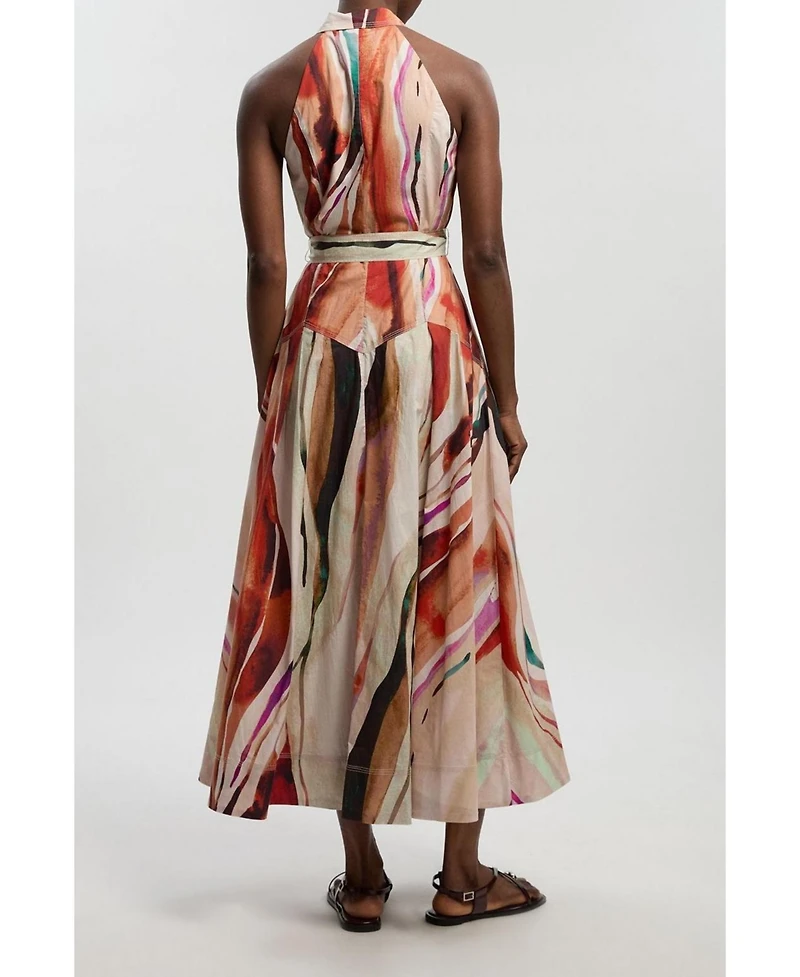 Karen Millen Women's Marble Print Halter Midi Shirt Dress