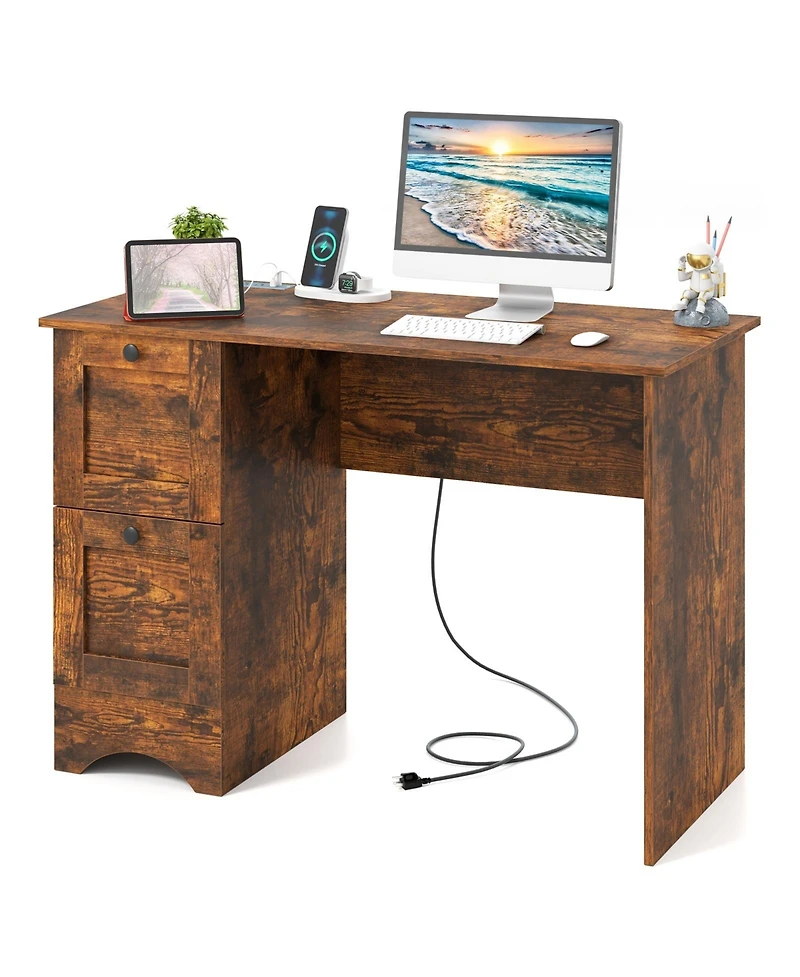 Slickblue Modern Wooden Computer Desk with 2 Drawers Workstation