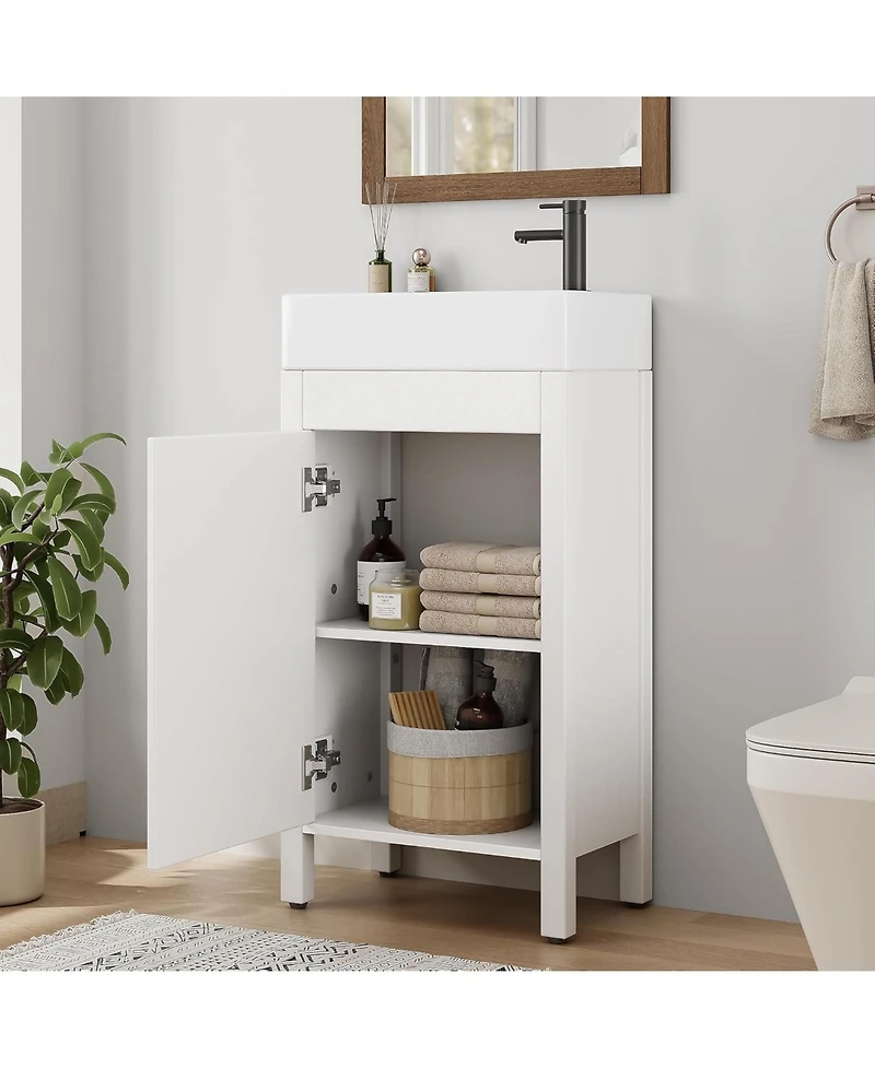 homfan 16 Inch Wooden Bathroom Vanity with Sink, Freestanding Cabinet, Soft-Closing Door, Metal Handle, Modern Storage for Small Bathrooms