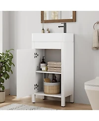 homfan 16 Inch Wooden Bathroom Vanity with Sink, Freestanding Cabinet, Soft-Closing Door, Metal Handle, Modern Storage for Small Bathrooms