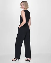 Dkny Women's Textured Belted Sleeveless Jumpsuit