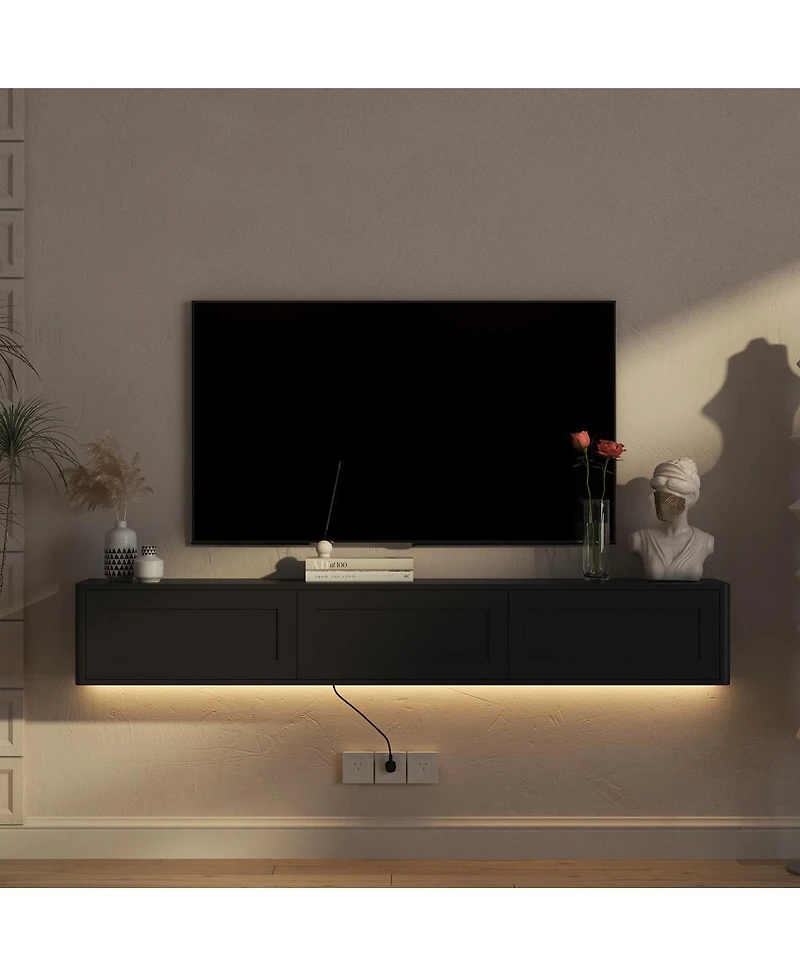 Streamdale Furniture Floating Led Tv Stand with Power Outlet