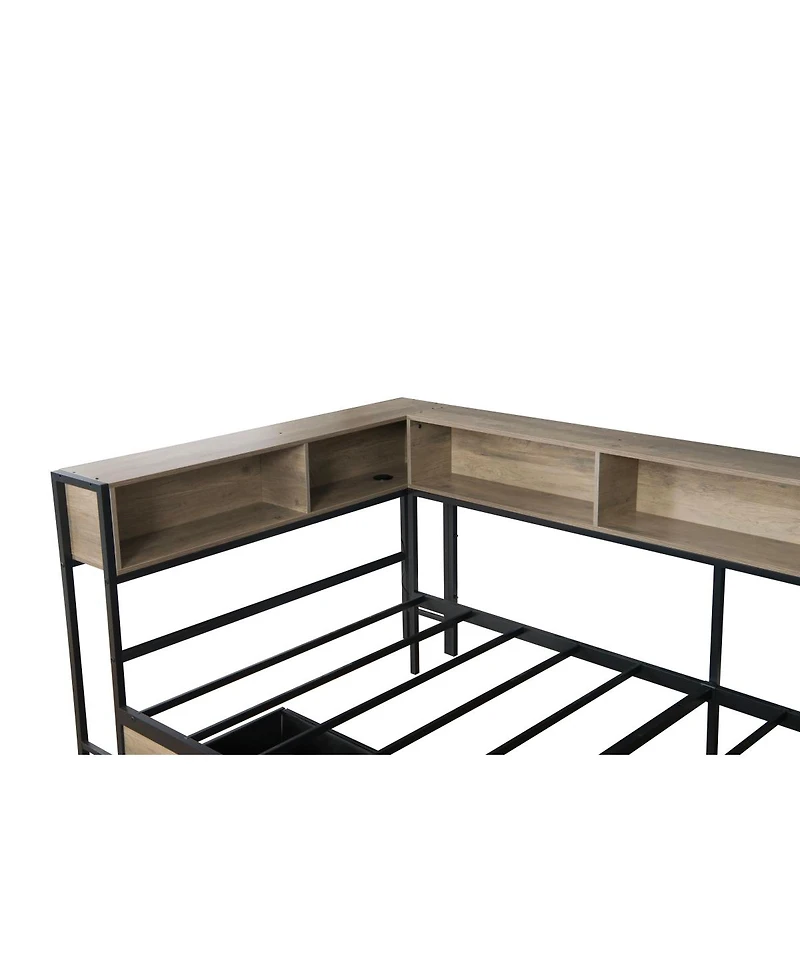 Streamdale Furniture Full Bed w/Bookcase, Led, Charging, Storage