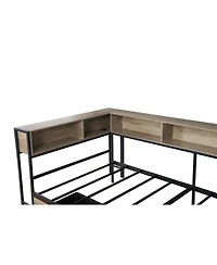 Streamdale Furniture Full Bed w/Bookcase, Led, Charging, Storage