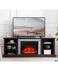 Streamdale Furniture Large Tv Desk Storage Rack with Faux Stacked Stone Surround, Media Console Table