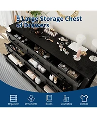 homfan 9-Drawer 59-Inch Wide Wooden Long Dresser with Handles for Bedroom or Living Room
