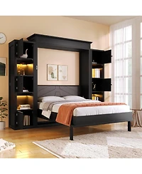 Streamdale Furniture Murphy Bed with Led Lights and Storage Shelves