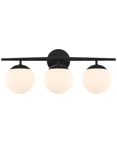 Possini Euro Design Meridian Modern Wall Light Black Hardwire 24" 3-Light Fixture Opal Glass Globe Shade for Bedroom Living Room
