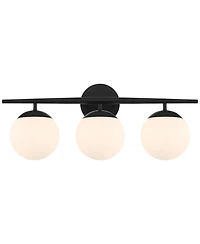 Possini Euro Design Meridian Modern Wall Light Black Hardwire 24" 3-Light Fixture Opal Glass Globe Shade for Bedroom Living Room