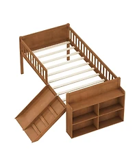 Streamdale Furniture Wooden Loft Bed with Storage, Slide, and Ladder