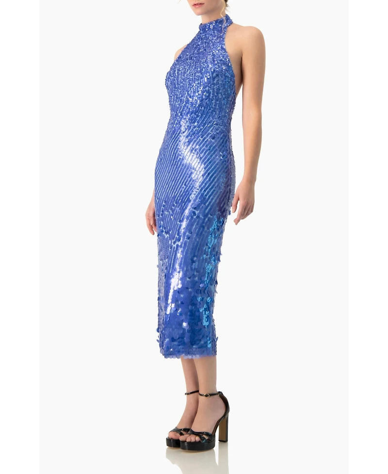 Ivonne Women's Halter Paillette Sequin Midi Dress With Open-Back