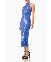 Ivonne Women's Halter Paillette Sequin Midi Dress With Open-Back