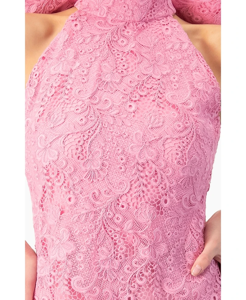 Ivonne Women's Lace Halter Bow Mini Dress