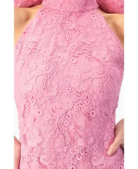 Ivonne Women's Lace Halter Bow Mini Dress