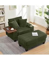 Streamdale Furniture Corduroy Sofa Bed with Ottoman, Bluetooth, Usb