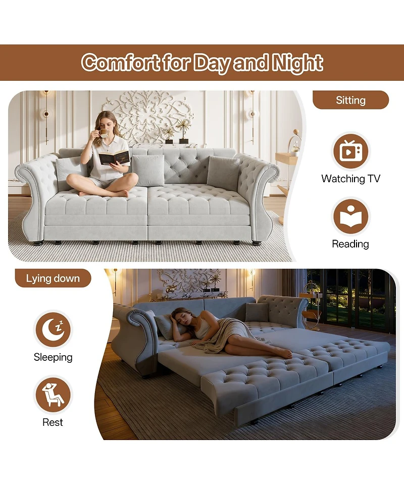 Streamdale Furniture Oversized Chesterfield Velvet Pull Out Sofa Bed