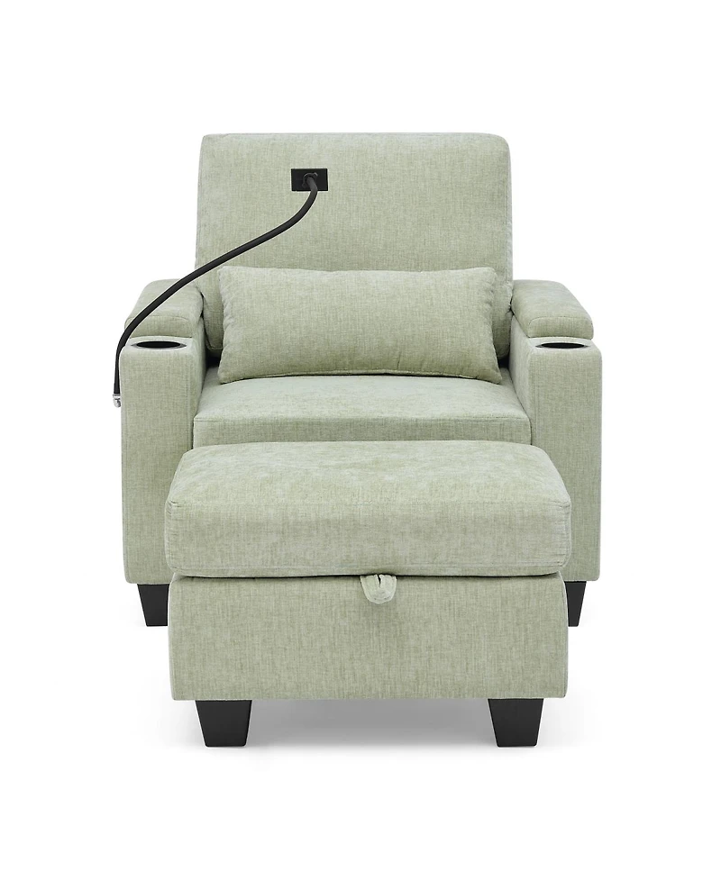 Streamdale Furniture Cyan Recliner Sofa w/Usb, Stand and Storage Ottoman