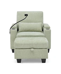 Streamdale Furniture Cyan Recliner Sofa w/Usb, Stand and Storage Ottoman