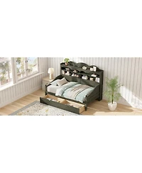 Streamdale Furniture Retro Wooden Twin Daybed with Storage Drawers and Headboard Shelves