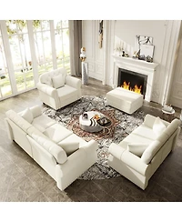 Streamdale Furniture Velvet Nailhead Rolled Arm Sofa with Ottoman