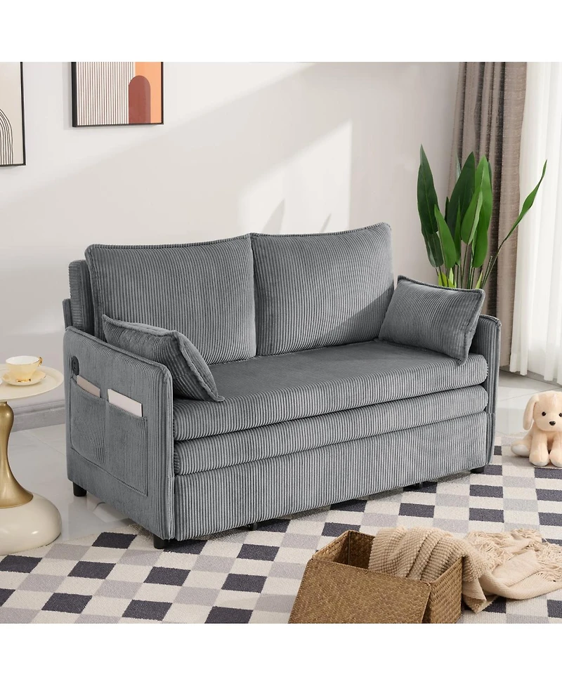 Streamdale Furniture 55" Convertible Sofa Bed with Usb Ports.