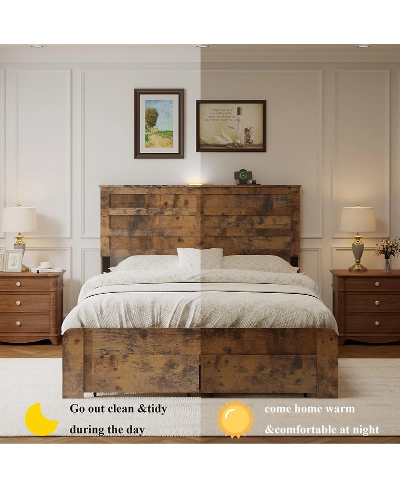 Streamdale Furniture Queen Storage Bed With Drawers and Usb Ports