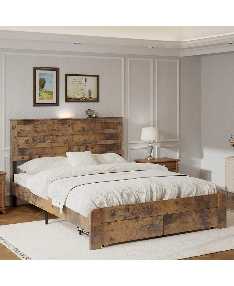 Streamdale Furniture Queen Storage Bed With Drawers and Usb Ports