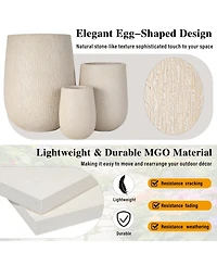 Asagikoiai Egg-Shaped Mgo Outdoor Planter Set of 3, Stone-Look Design