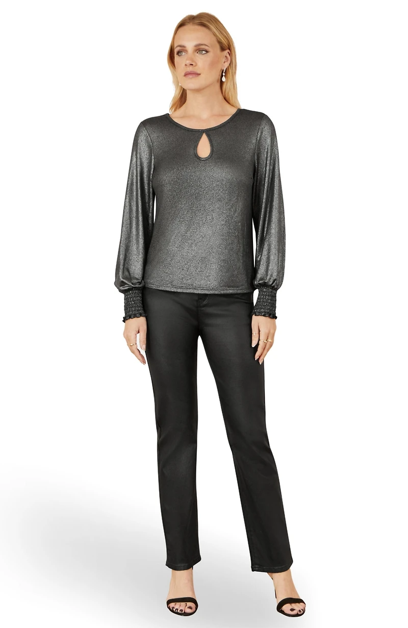 Yumi Women's Metallic Bow Back Top