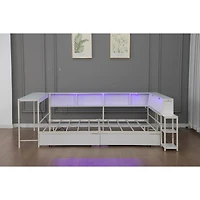 Streamdale Furniture Bed With Bookcase, Led, Charging, Storage Drawers