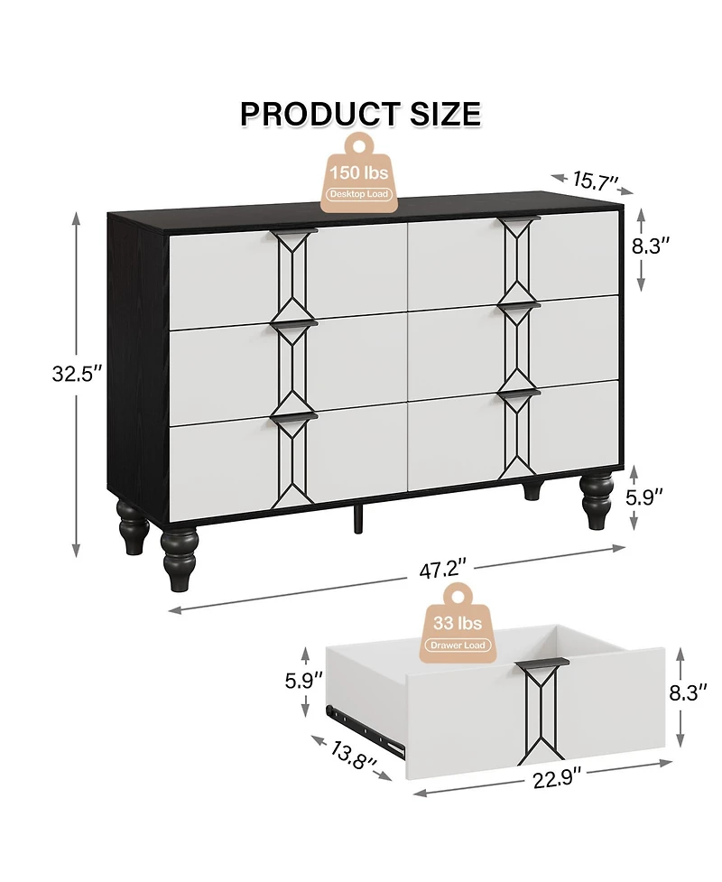 homfan 6 Drawers Dresser, Modern Wooden Tall Dresser with Deep Drawers, Storage Cabinet for Bedroom, Living Room, Hallway, Entryway