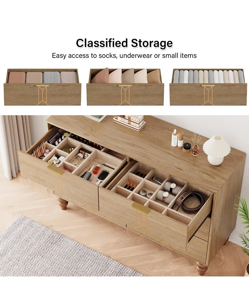 homfan 6 Drawers Dresser, Modern Wooden Tall Dresser with Deep Drawers, Storage Cabinet for Bedroom, Living Room, Hallway, Entryway