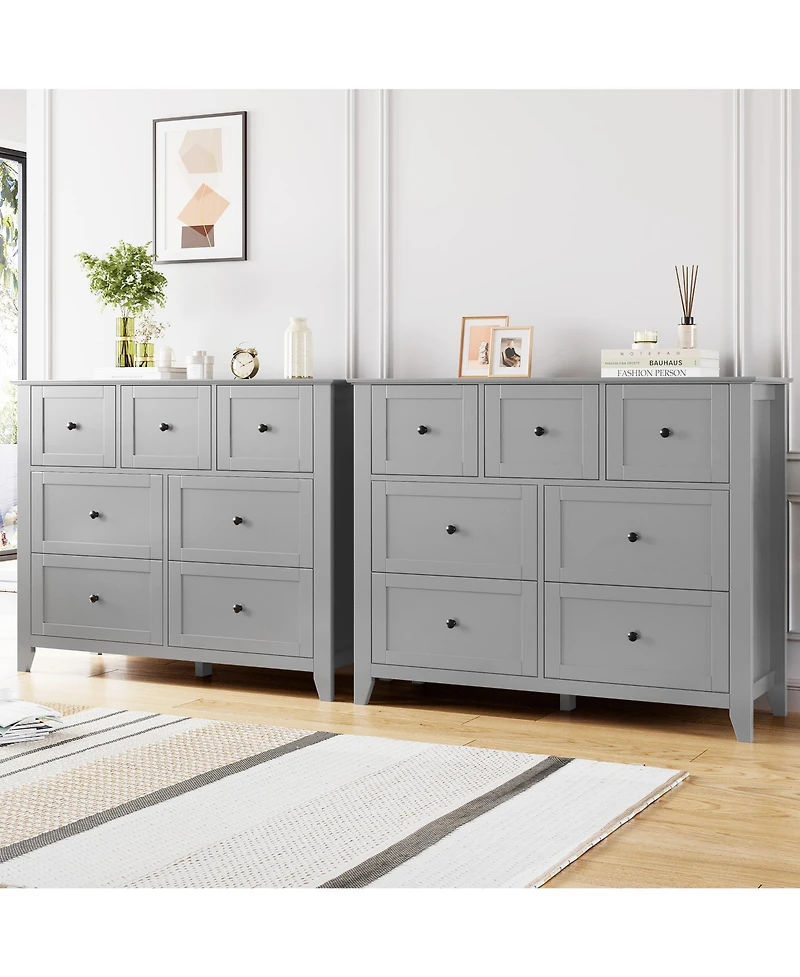 homfan 7-Drawer Farmhouse Dresser, Tall Wood Storage Chest with Deep Drawers and Metal Handles for Multi-Room Use