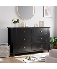 homfan 6-Drawer Farmhouse Dresser, 53.9" Wide Wood Storage Chest with Deep Drawers for Bedroom, Hallway and Living Areas