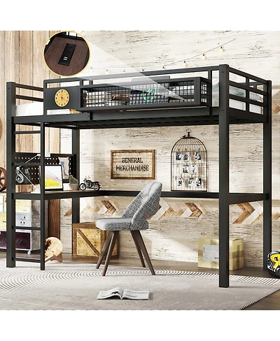 Streamdale Furniture Loft Bed with Desk, Storage, Clock and Charging Port