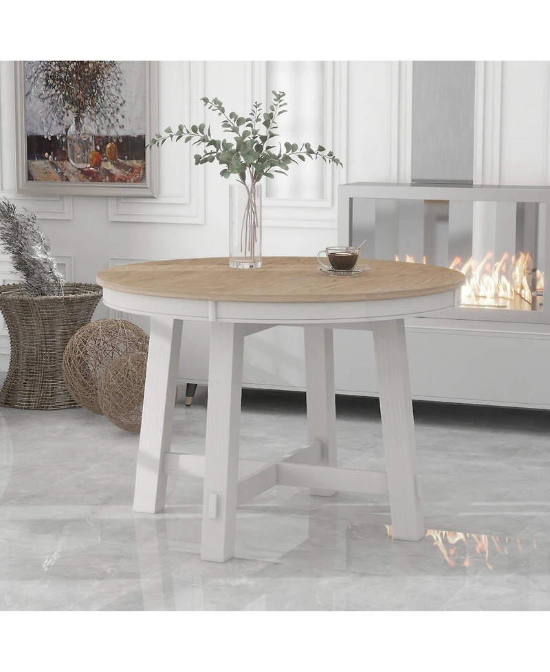 Boyel Living Farmhouse Round Extendable Dining Table with 16" Leaf Wood Kitchen Table