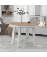 Boyel Living Farmhouse Round Extendable Dining Table with 16" Leaf Wood Kitchen Table