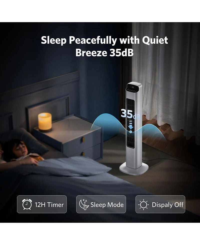 Antarctic Star Oscillating Tower Fan, 5 Speeds with Remote and Led Temperature Display