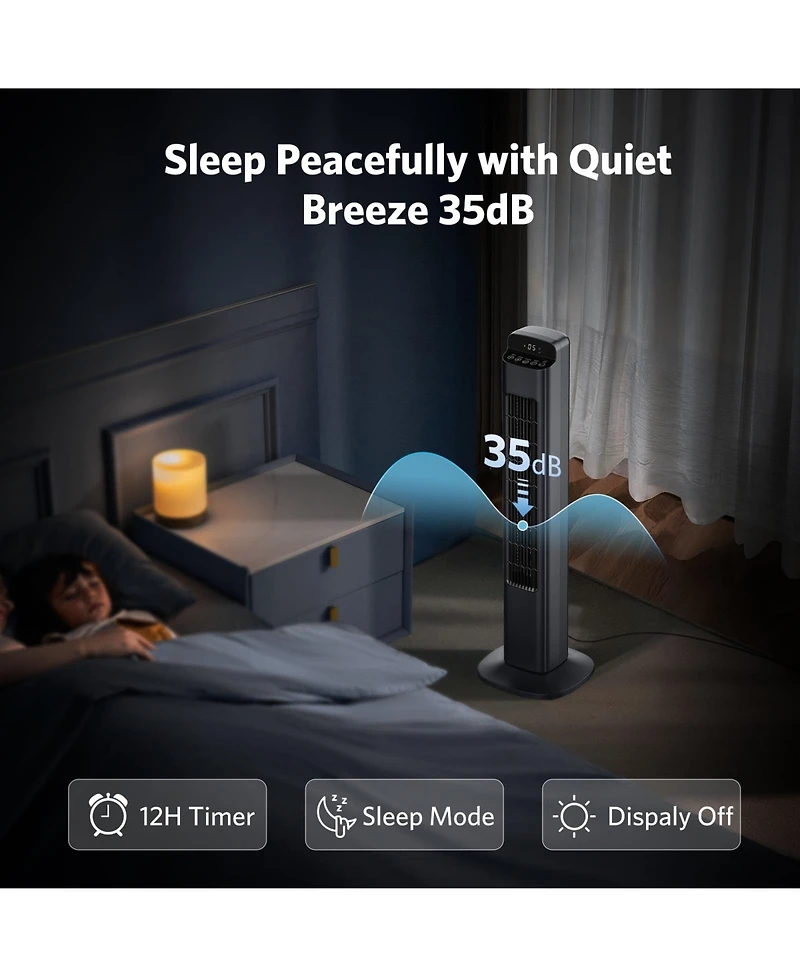 Antarctic Star 36-Inch Smart WiFi Tower Fan, Painted Gray with 5 Speeds and Temp Display
