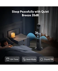 Antarctic Star 36-Inch Smart WiFi Tower Fan, Painted Gray with 5 Speeds and Temp Display