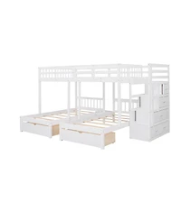 Streamdale Furniture Wood Triple Bunk Bed with Drawers and Guardrails