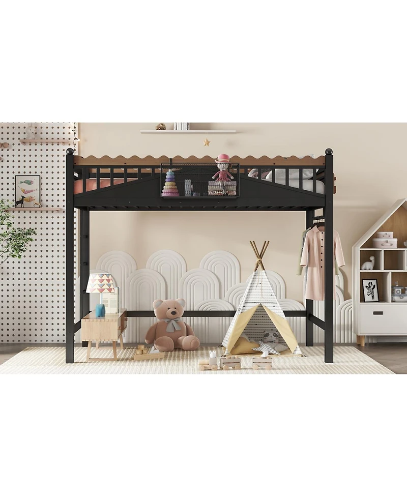 Streamdale Furniture Metal Loft Bed with Shelves and Ladder