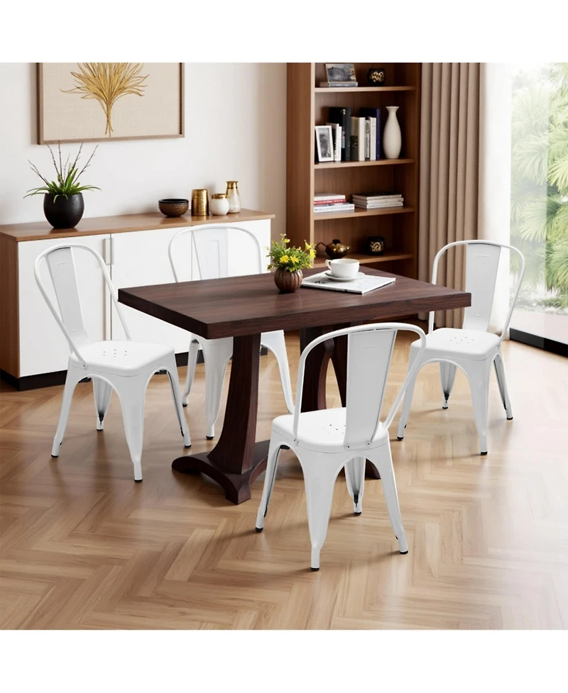 Yiortwo Metal Dining Chairs Set of 4, Stackable Industrial Kitchen Chairs