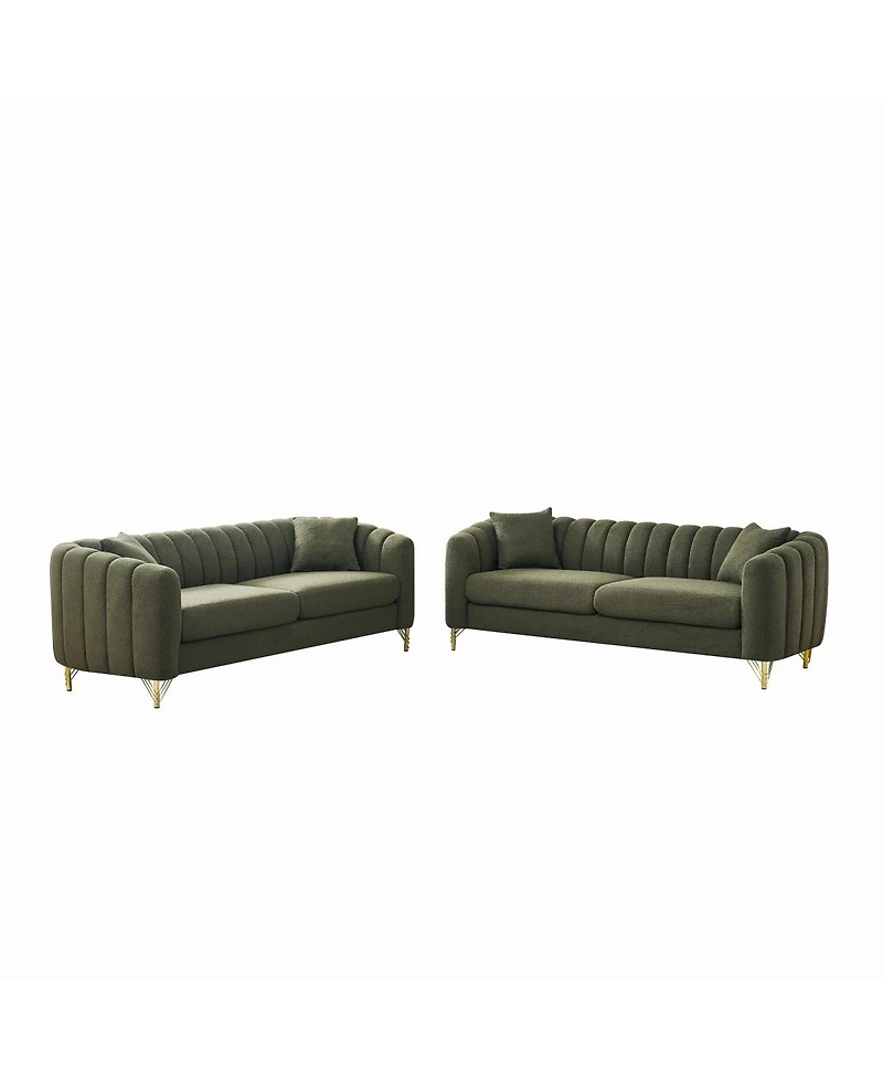 Streamdale Furniture Oversized Chenille Tufted Sofa with Gold Metal Legs