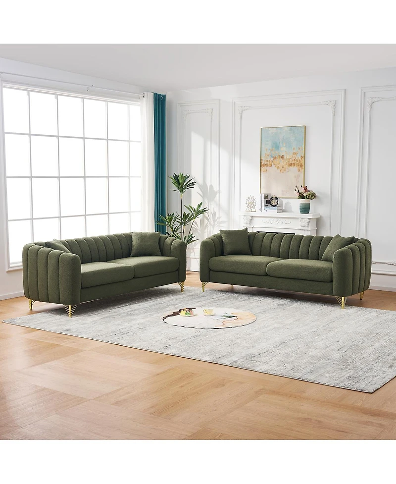 Streamdale Furniture Oversized Chenille Tufted Sofa with Gold Metal Legs