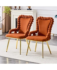 Streamdale Furniture Set of 2 Puffy Bubble Chairs with Gold Legs, Velvet Dining Chairs