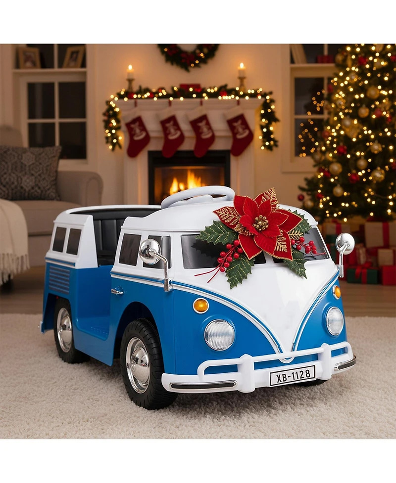 Slickblue 12V Ride On Bus for Kids with Led Lights, Cup Holder and Electric Drive