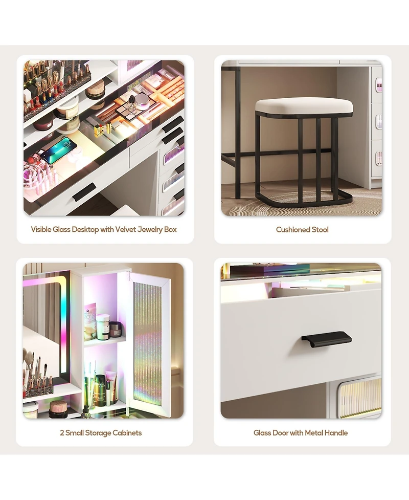 Vlsrka Led Vanity Desk Set with Rgb Mirror, Remote & Charging Station