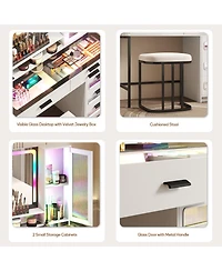 Vlsrka Led Vanity Desk Set with Rgb Mirror, Remote & Charging Station