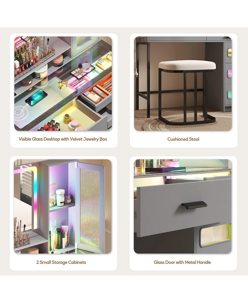 Vlsrka Led Vanity Desk Set with Rgb Mirror, Remote & Charging Station